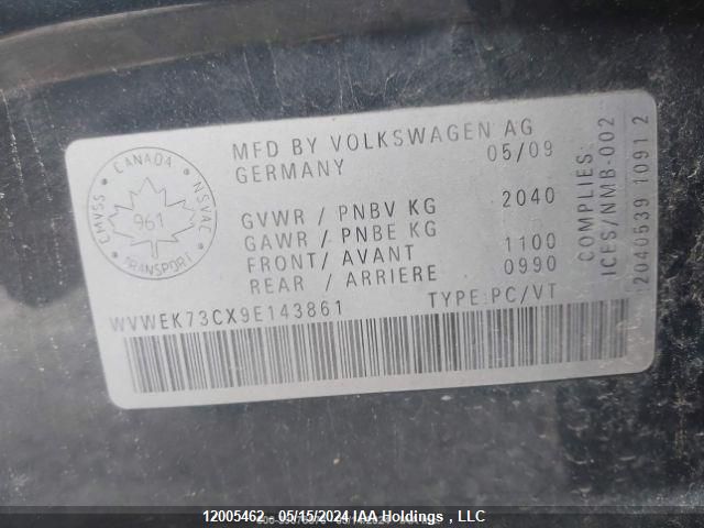 2009 Volkswagen Passat VIN: WVWEK73CX9E143861 Lot: 12005462