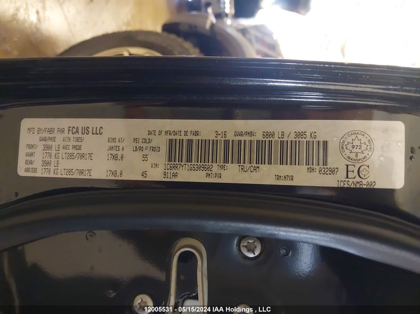 2016 Ram 1500 Rebel VIN: 1C6RR7YT1GS309602 Lot: 12005531