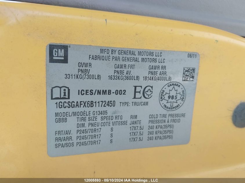 2011 Chevrolet Express VIN: 1GCSGAFX6B1172450 Lot: 12005593