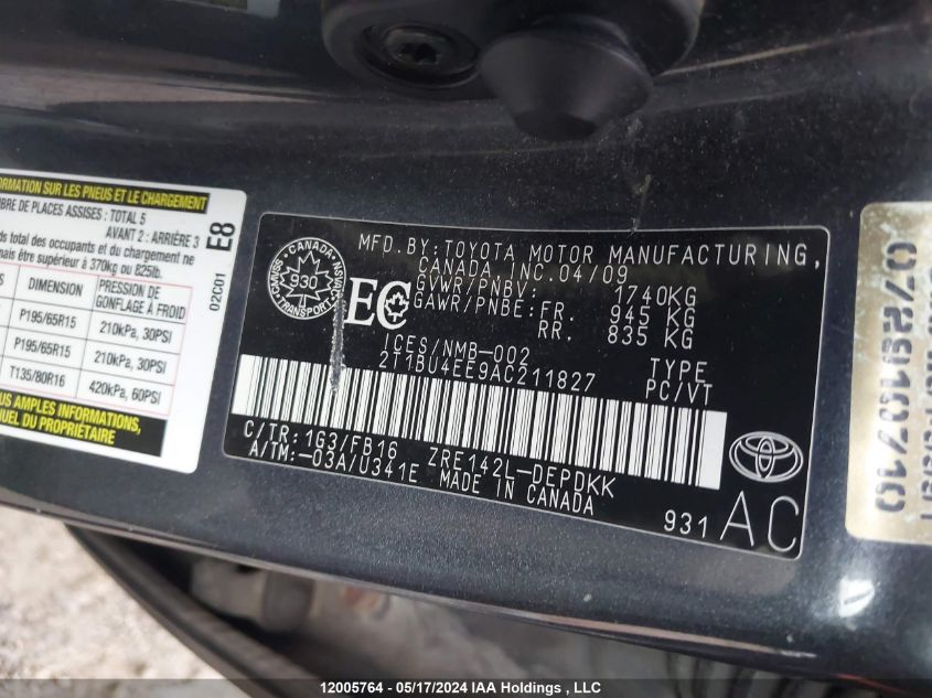 2010 Toyota Corolla Le VIN: 2T1BU4EE9AC211827 Lot: 12005764