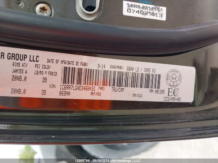 2014 Ram 1500 Slt VIN: 1C6RR7LGXES460431 Lot: 12005766