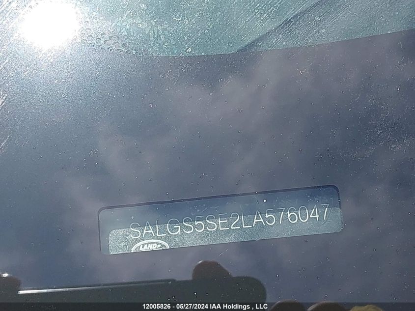 2020 Land Rover Range Rover VIN: SALGS5SE2LA576047 Lot: 12005826