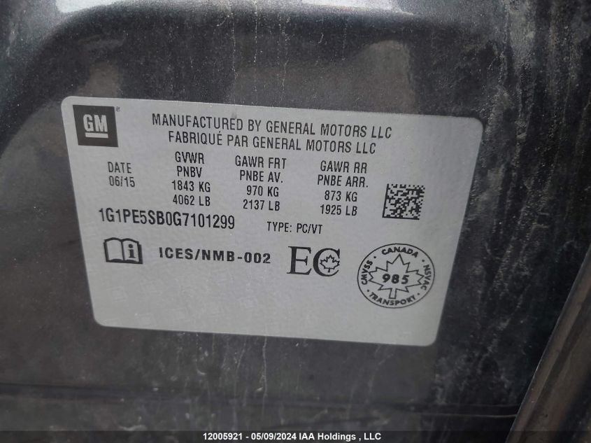 2016 Chevrolet Cruze Limited VIN: 1G1PE5SB0G7101299 Lot: 12005921