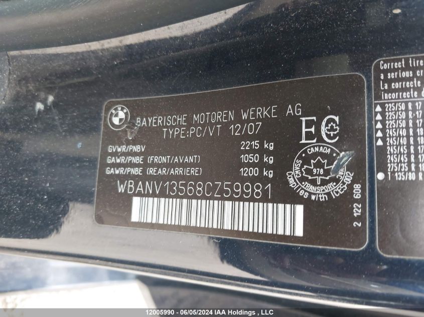 2008 BMW 5 Series VIN: WBANV13568CZ59981 Lot: 12005990