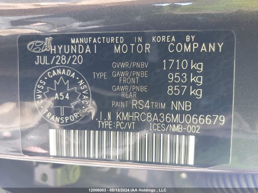 2021 Hyundai Venue Preferred With Two-Tone Body Colour VIN: KMHRC8A36MU066679 Lot: 12006003