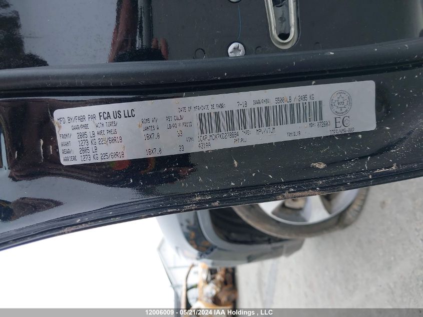 2019 Jeep Cherokee Limited VIN: 1C4PJMDX7KD278884 Lot: 12006009