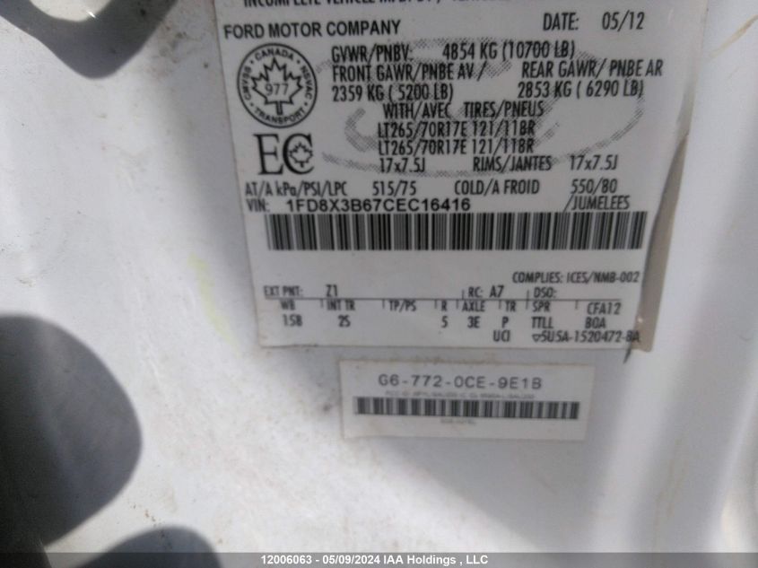 2012 Ford F350 Super Duty VIN: 1FD8X3B67CEC16416 Lot: 12006063