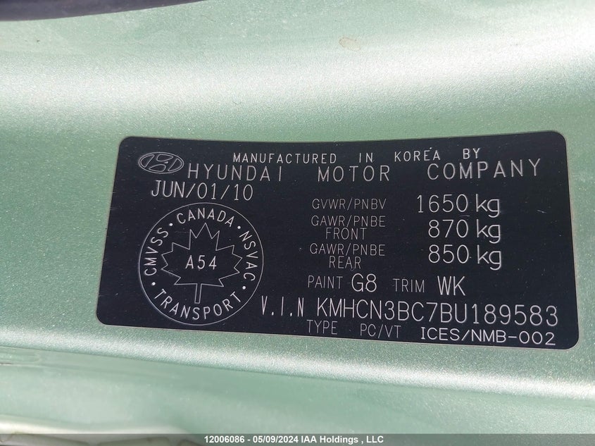 2011 Hyundai Accent Se VIN: KMHCN3BC7BU189583 Lot: 12006086