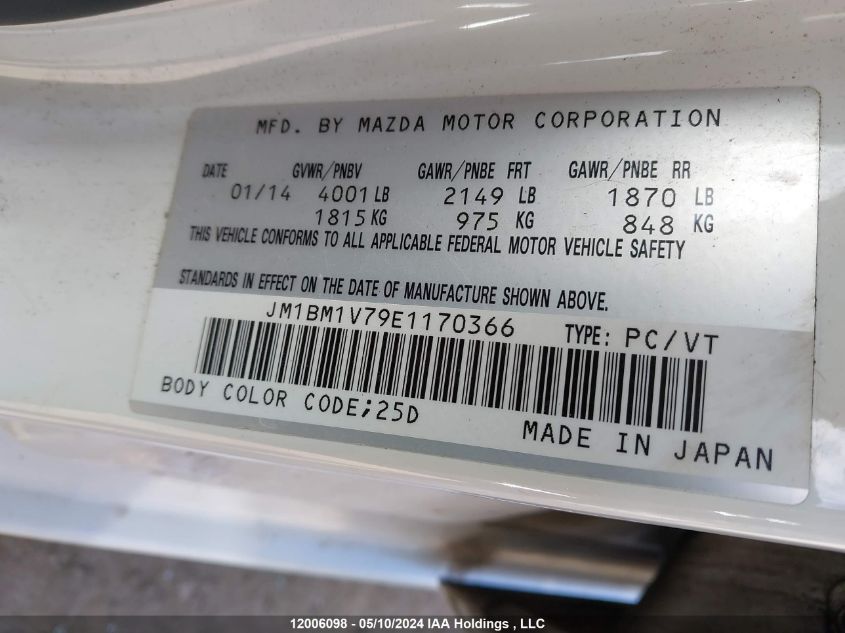 2014 Mazda Mazda3 VIN: JM1BM1V79E1170366 Lot: 12006098