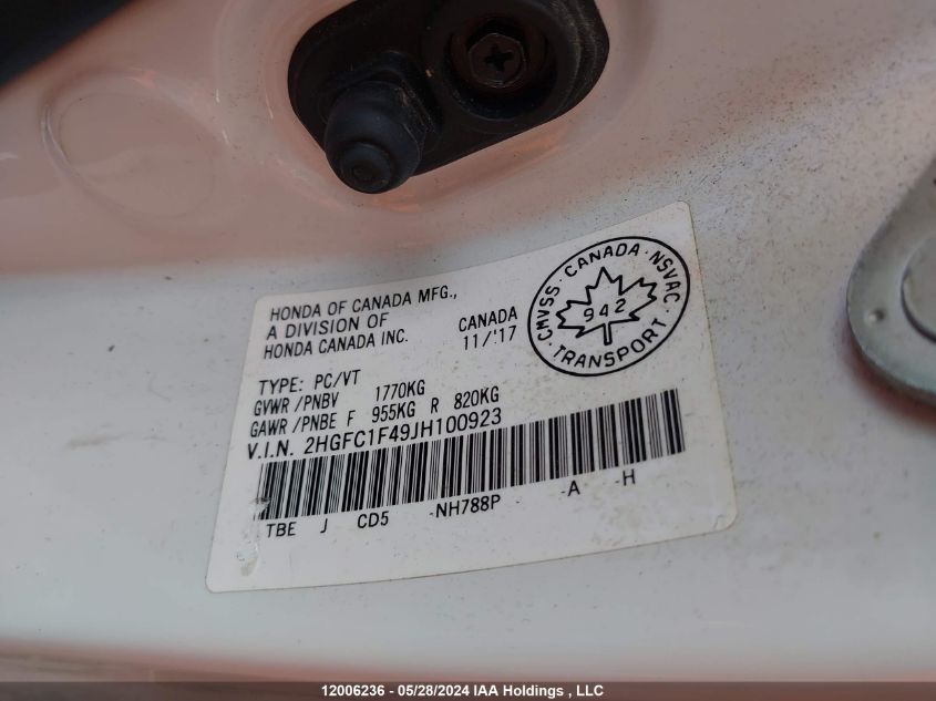 2018 Honda Civic Sedan VIN: 2HGFC1F49JH100923 Lot: 12006236