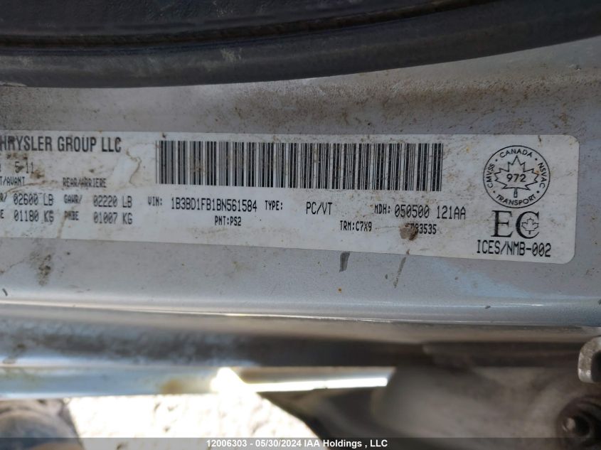 2011 Dodge Avenger VIN: 1B3BD1FB1BN561584 Lot: 12006303