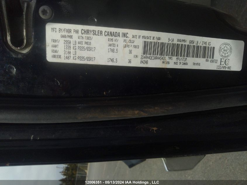 2010 Dodge Grand Caravan Se VIN: 2D4RN4DE3AR445431 Lot: 12006351