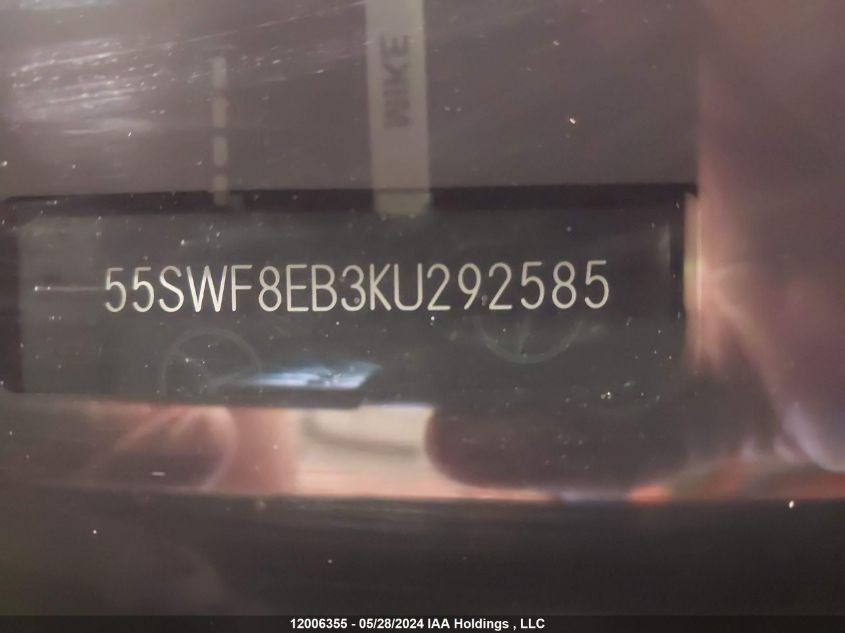 2019 Mercedes-Benz C 300 4Matic VIN: 55SWF8EB3KU292585 Lot: 12006355