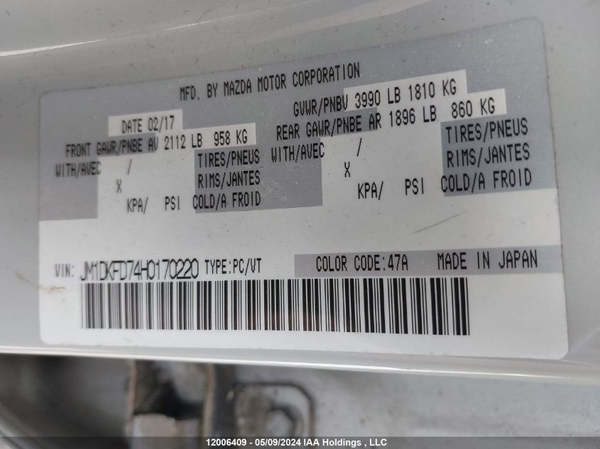 2017 Mazda Cx-3 VIN: JM1DKFD74H0170220 Lot: 12006409