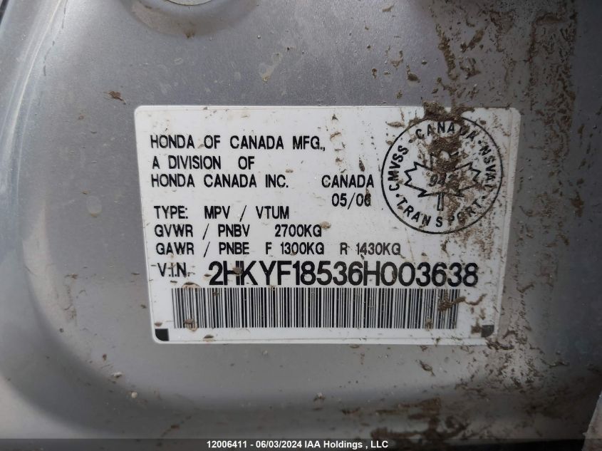 2006 Honda Pilot VIN: 2HKYF18536H003638 Lot: 12006411