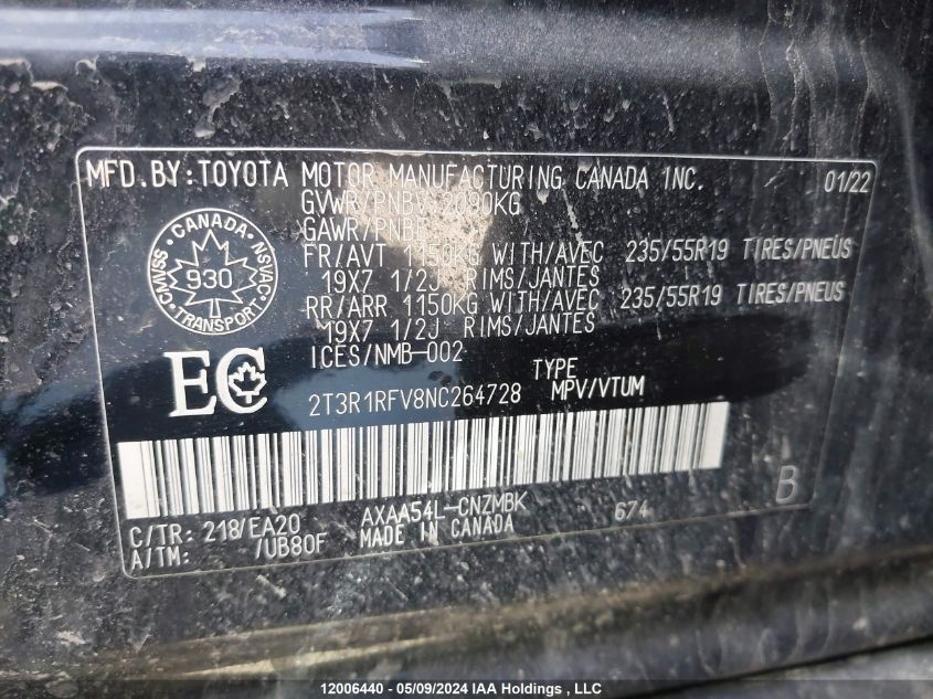 2022 Toyota Rav4 Xle VIN: 2T3R1RFV8NC264728 Lot: 12006440