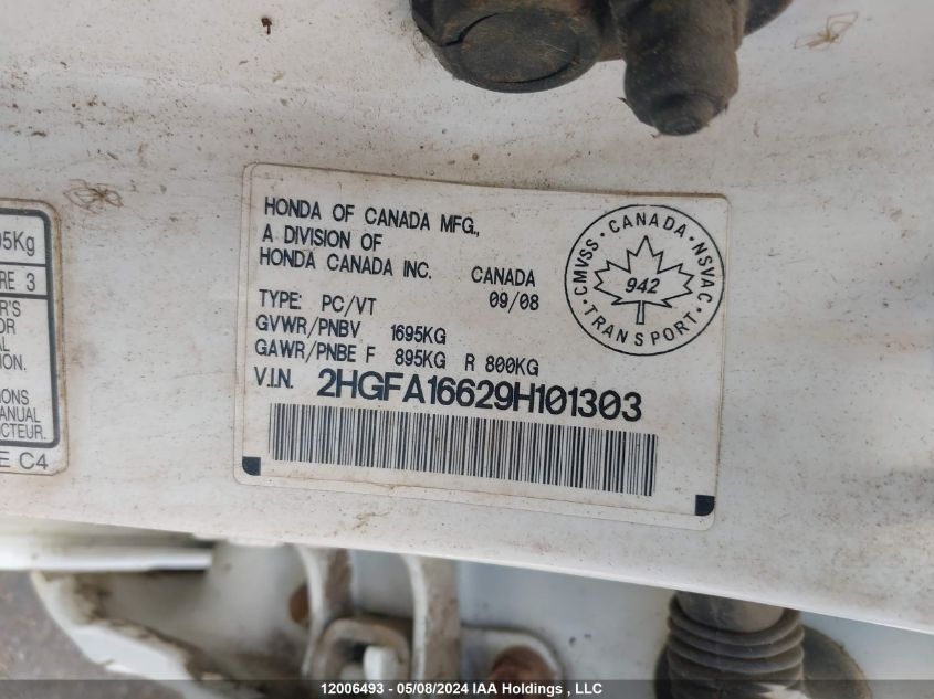 2009 Honda Civic Lx-S VIN: 2HGFA16629H101303 Lot: 12006493