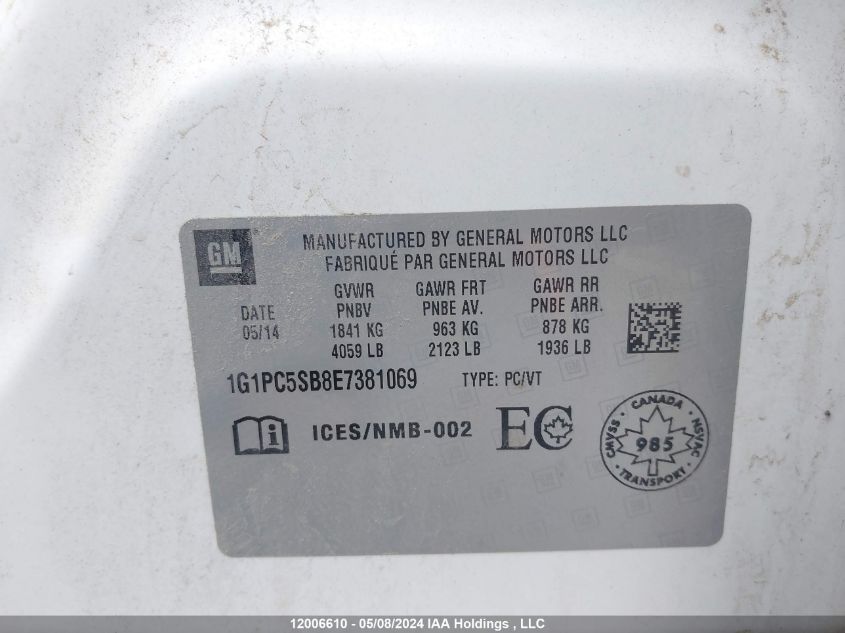 2014 Chevrolet Cruze VIN: 1G1PC5SB8E7381069 Lot: 12006610