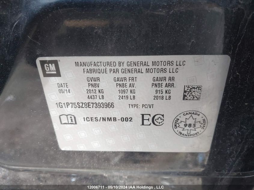 2014 Chevrolet Cruze VIN: 1G1P75SZ8E7393966 Lot: 12006711