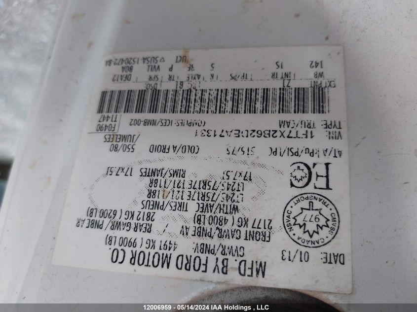 2013 Ford F250 Super Duty VIN: 1FT7X2B62DEA71331 Lot: 12006959