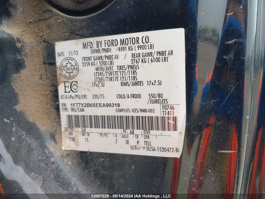 2014 Ford F-250 VIN: 1FT7X2B65EEA99318 Lot: 12007029