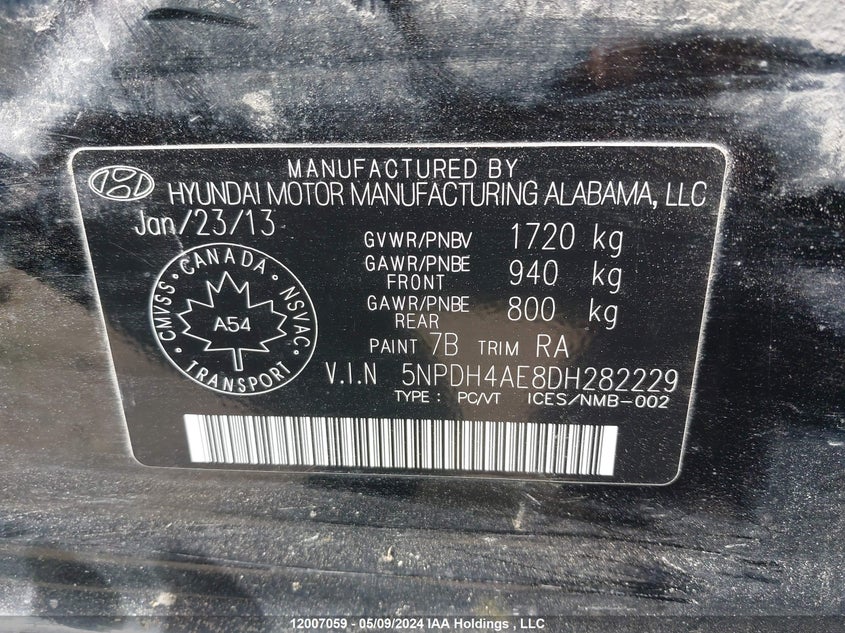 2013 Hyundai Elantra Gls/Limited VIN: 5NPDH4AE8DH282229 Lot: 12007059