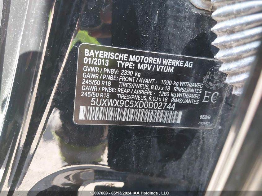 2013 BMW 3 Series 328I xDrive VIN: 5UXWX9C5XD0D02744 Lot: 12007069