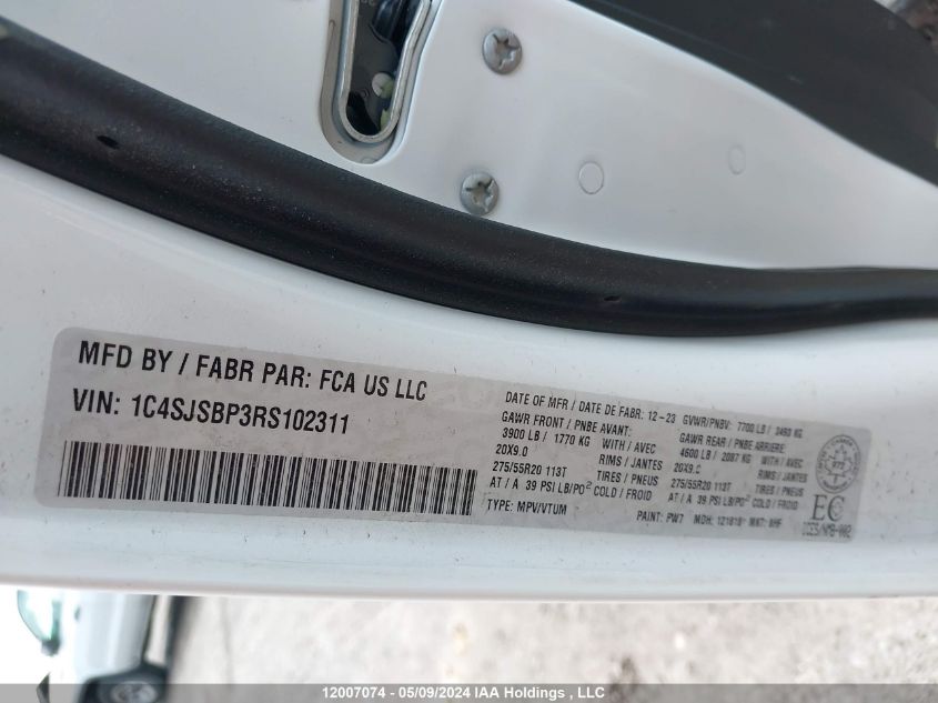 2024 Jeep Wagoneer L Series Ii VIN: 1C4SJSBP3RS102311 Lot: 12007074