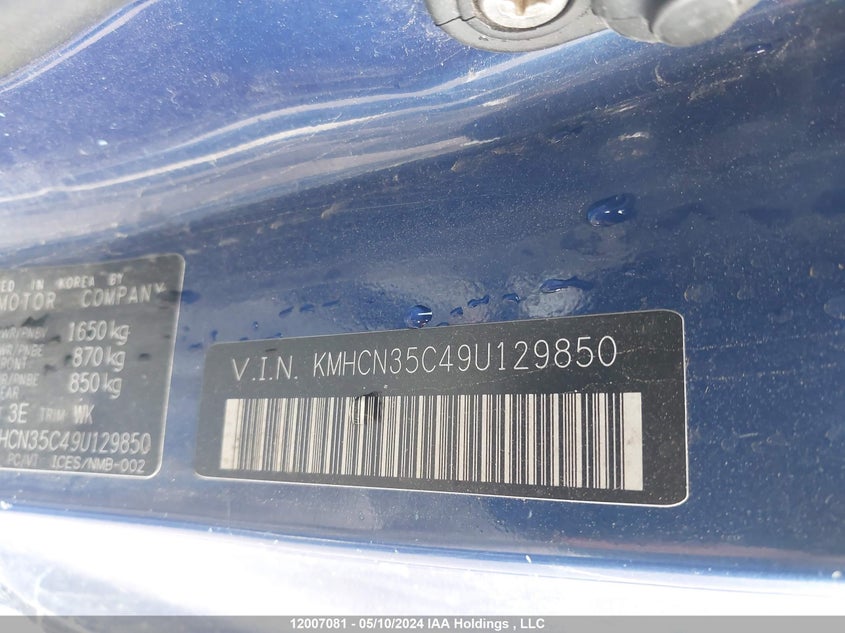 2009 Hyundai Accent VIN: KMHCN35C49U129850 Lot: 12007081