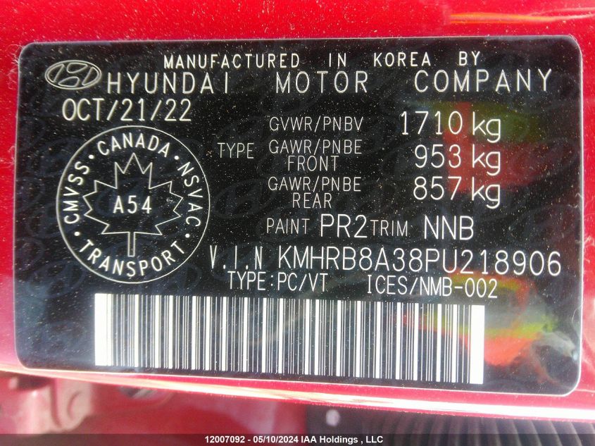 2023 Hyundai Venue Essential VIN: KMHRB8A38PU218906 Lot: 12007092