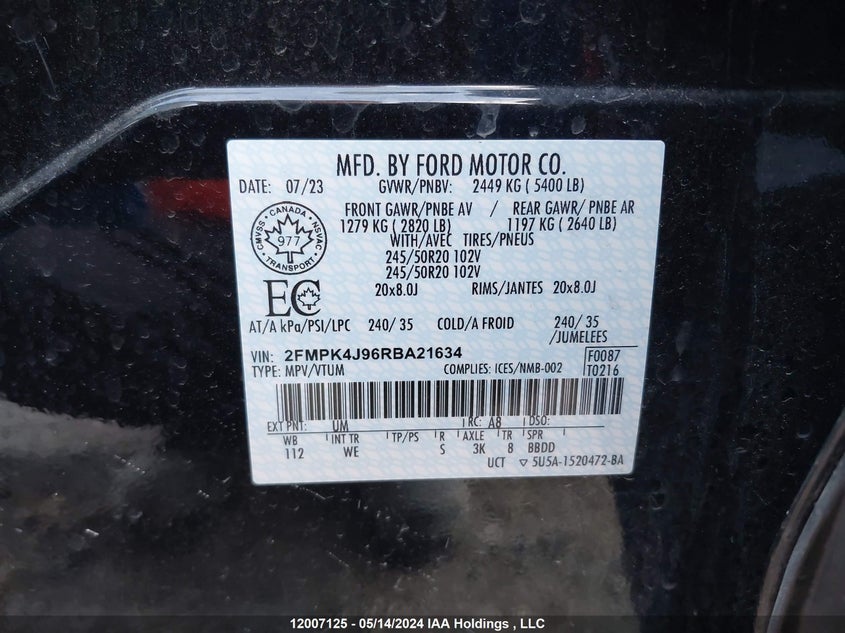 2024 Ford Edge St Line VIN: 2FMPK4J96RBA21634 Lot: 12007125