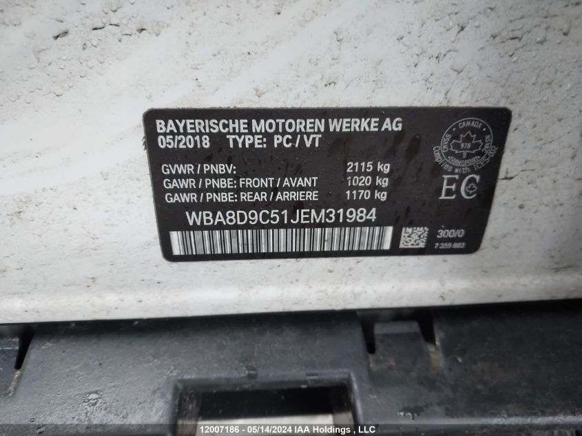 2018 BMW 3 Series VIN: WBA8D9C51JEM31984 Lot: 12007186