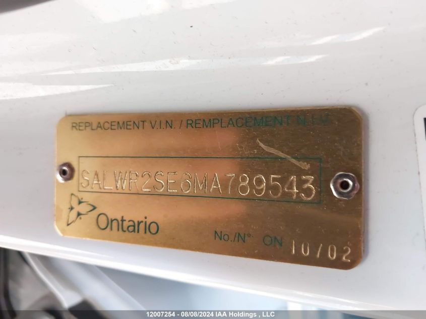 2021 Land Rover Range Rover Sport VIN: SALWR2SE6MA789543 Lot: 12007254