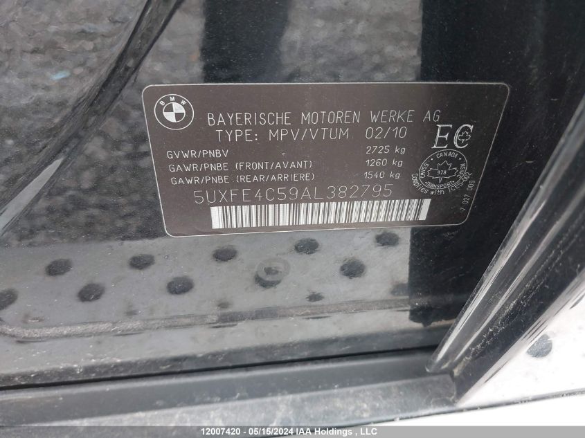 2010 BMW X5 VIN: 5UXFE4C59AL382795 Lot: 12007420