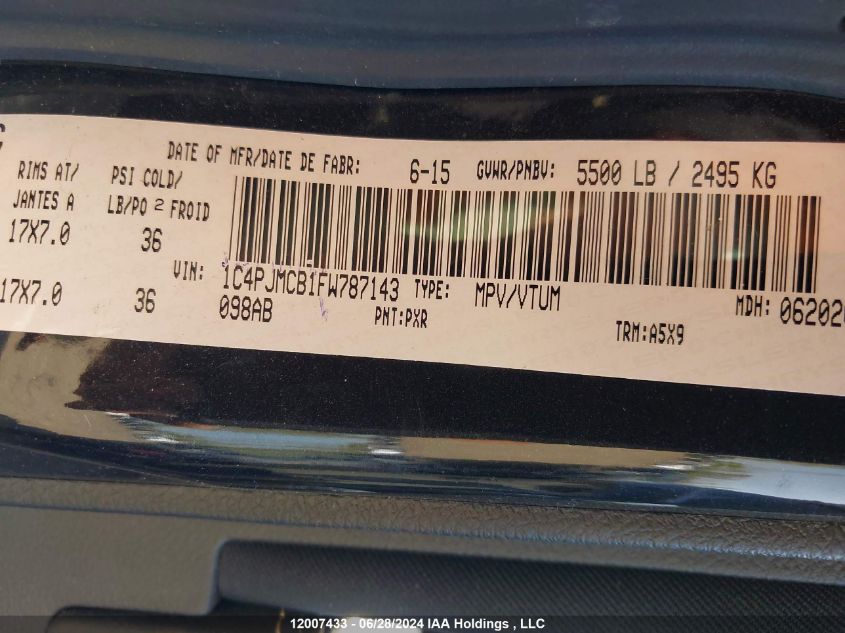 2015 Jeep Cherokee Latitude VIN: 1C4PJMCB1FW787143 Lot: 12007433