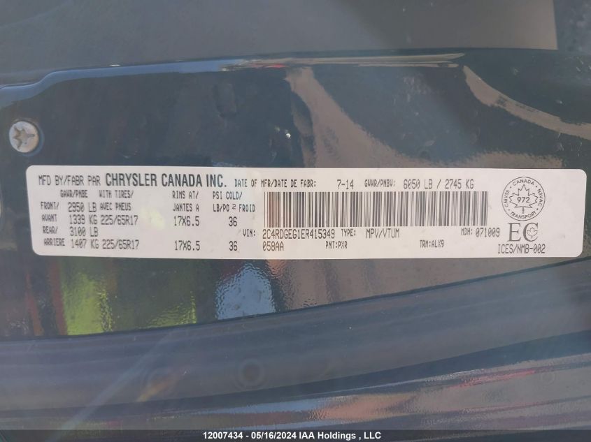 2014 Dodge Grand Caravan R/T VIN: 2C4RDGEG1ER415349 Lot: 12007434