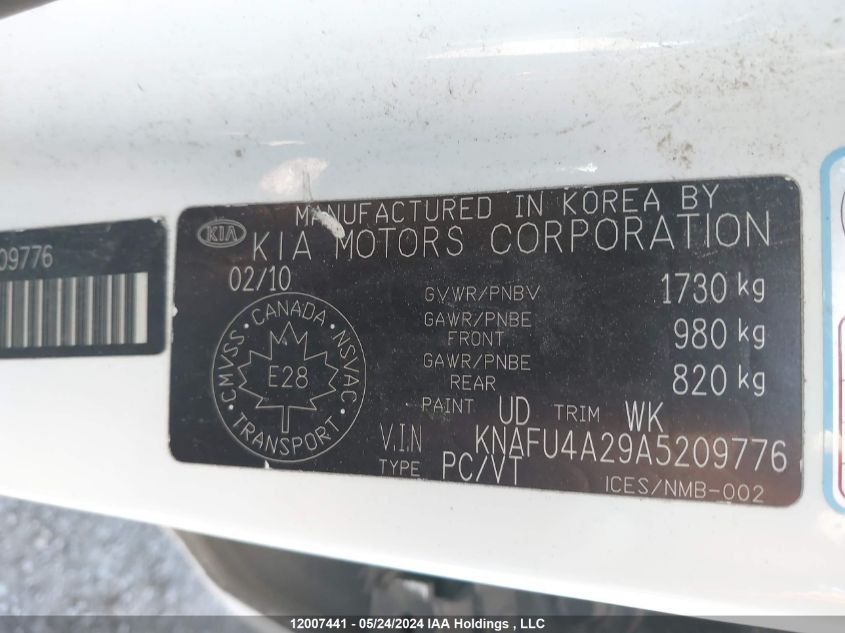 2010 Kia Forte Ex VIN: KNAFU4A29A5209776 Lot: 12007441