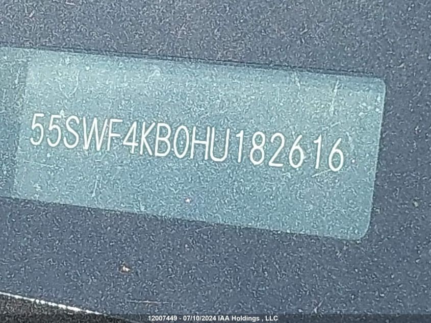 2017 Mercedes-Benz C 300 4Matic VIN: 55SWF4KB0HU182616 Lot: 12007449