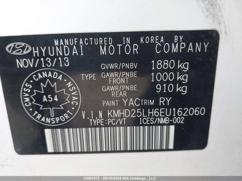 2014 Hyundai Elantra Gt Gl VIN: KMHD25LH6EU162060 Lot: 12007472