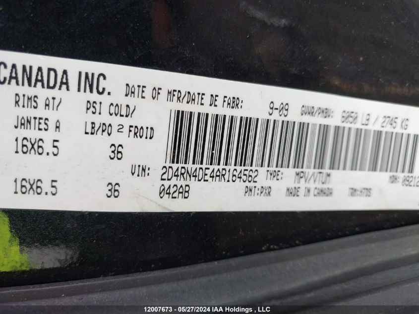 2010 Dodge Grand Caravan Se VIN: 2D4RN4DE4AR164562 Lot: 12007673