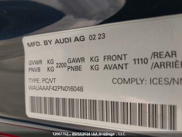 2023 Audi A4 Komfort 45 VIN: WAUAAAF42PN016048 Lot: 12007767
