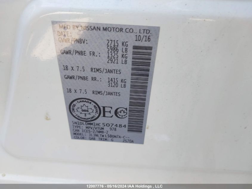 2017 Infiniti Qx60 VIN: 5N1DL0MM1HC507484 Lot: 12007776