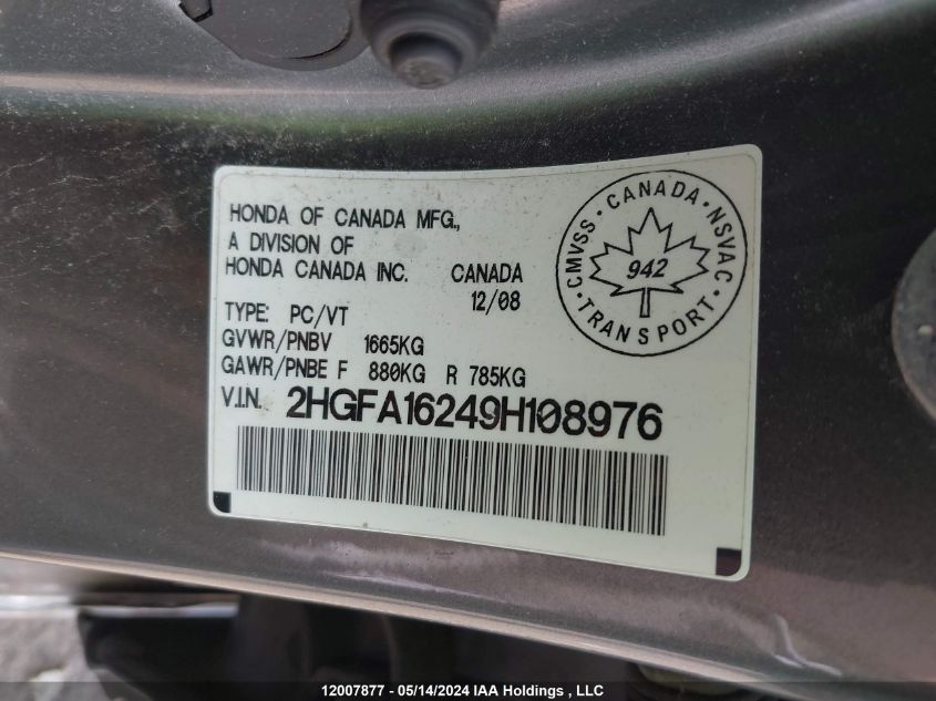 2009 Honda Civic Dx VIN: 2HGFA16249H108976 Lot: 12007877