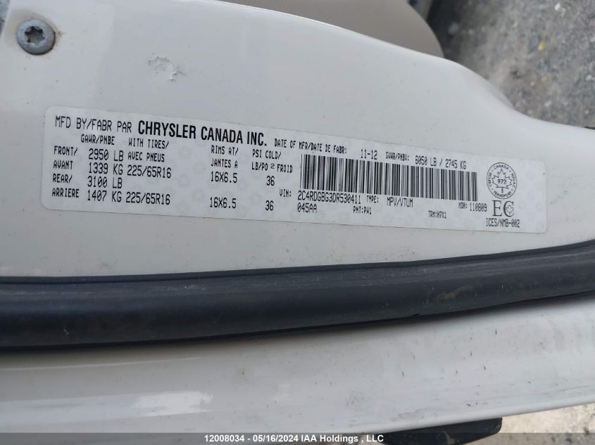 2013 Dodge Grand Caravan VIN: 2C4RDGBG3DR530411 Lot: 12008034