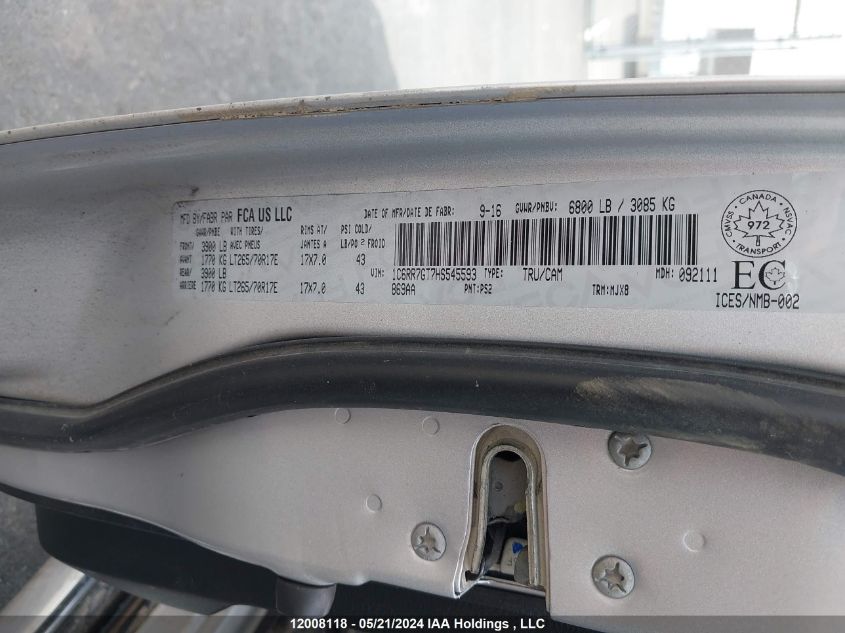 2017 Ram 1500 Slt VIN: 1C6RR7GT7HS545593 Lot: 12008118