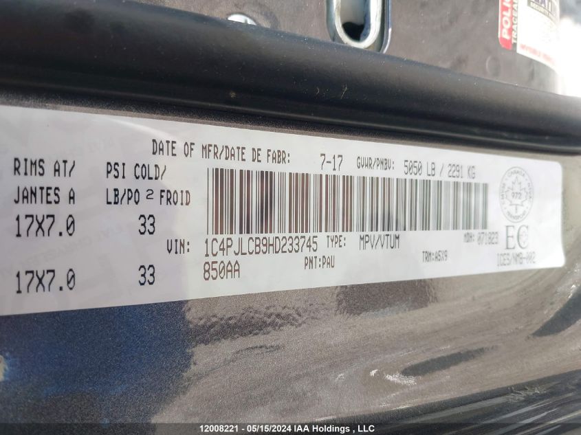 2017 Jeep Cherokee North VIN: 1C4PJLCB9HD233745 Lot: 12008221