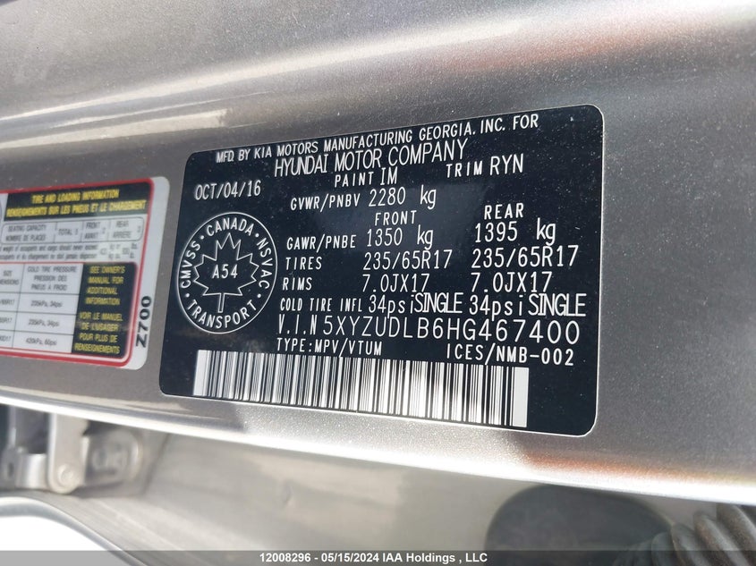 2017 Hyundai Santa Fe Sport 2.4 Luxury VIN: 5XYZUDLB6HG467400 Lot: 12008296