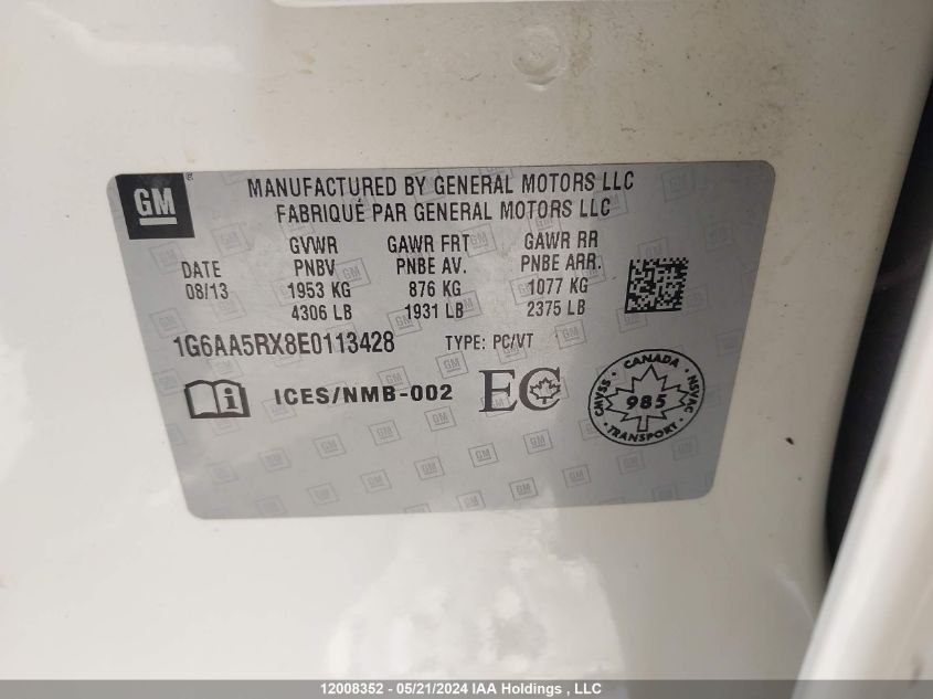 2014 Cadillac Ats VIN: 1G6AA5RX8E0113428 Lot: 12008352