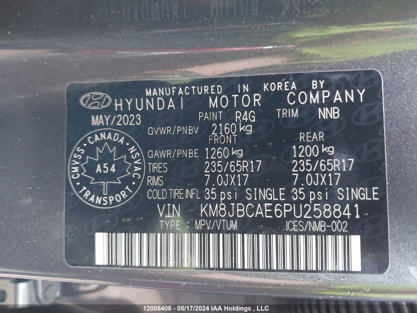 2023 Hyundai Tucson Preferred Awd VIN: KM8JBCAE6PU258841 Lot: 12008408
