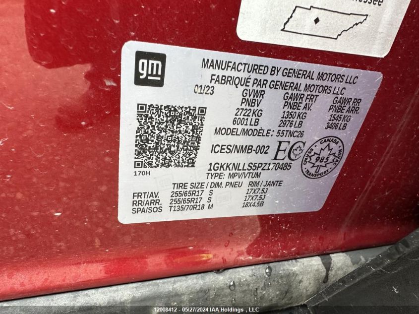 2023 GMC Acadia VIN: 1GKKNLLS5PZ170485 Lot: 12008412